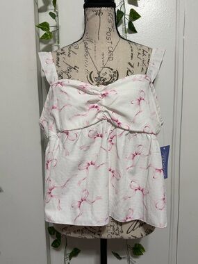 Aeropostale White Spaghetti Strap Camisole with Pink Bow Print